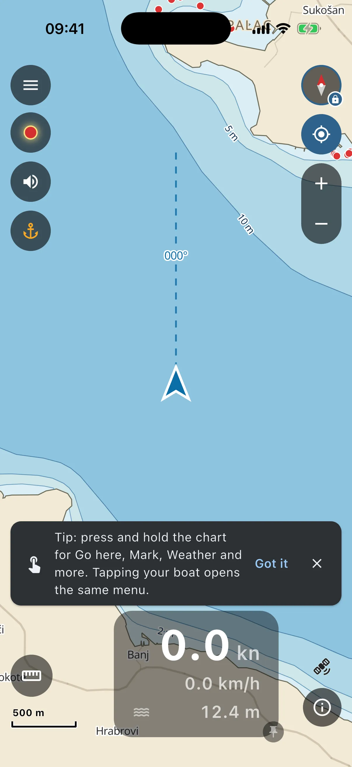 Chart with the one-time ring menu tip