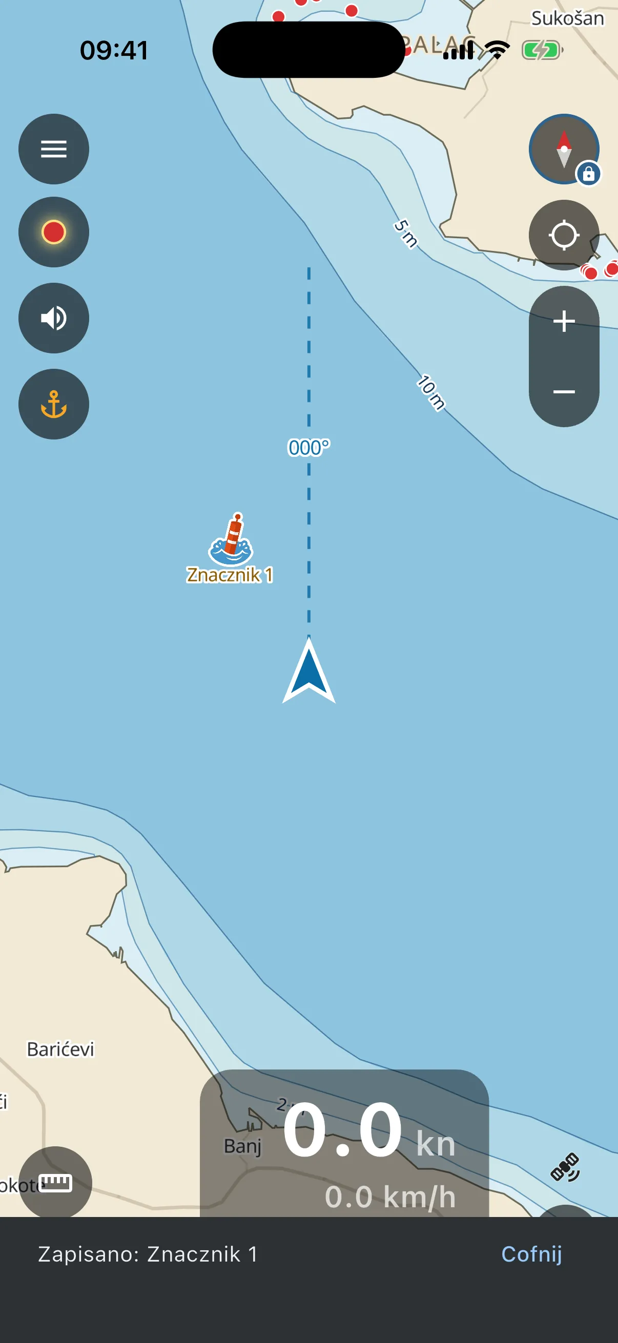 Buoy just dropped, with the “Mark 1 saved” note and Undo