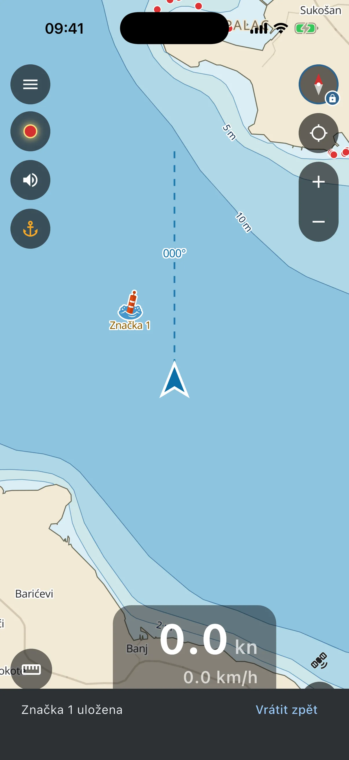 Buoy just dropped, with the “Mark 1 saved” note and Undo