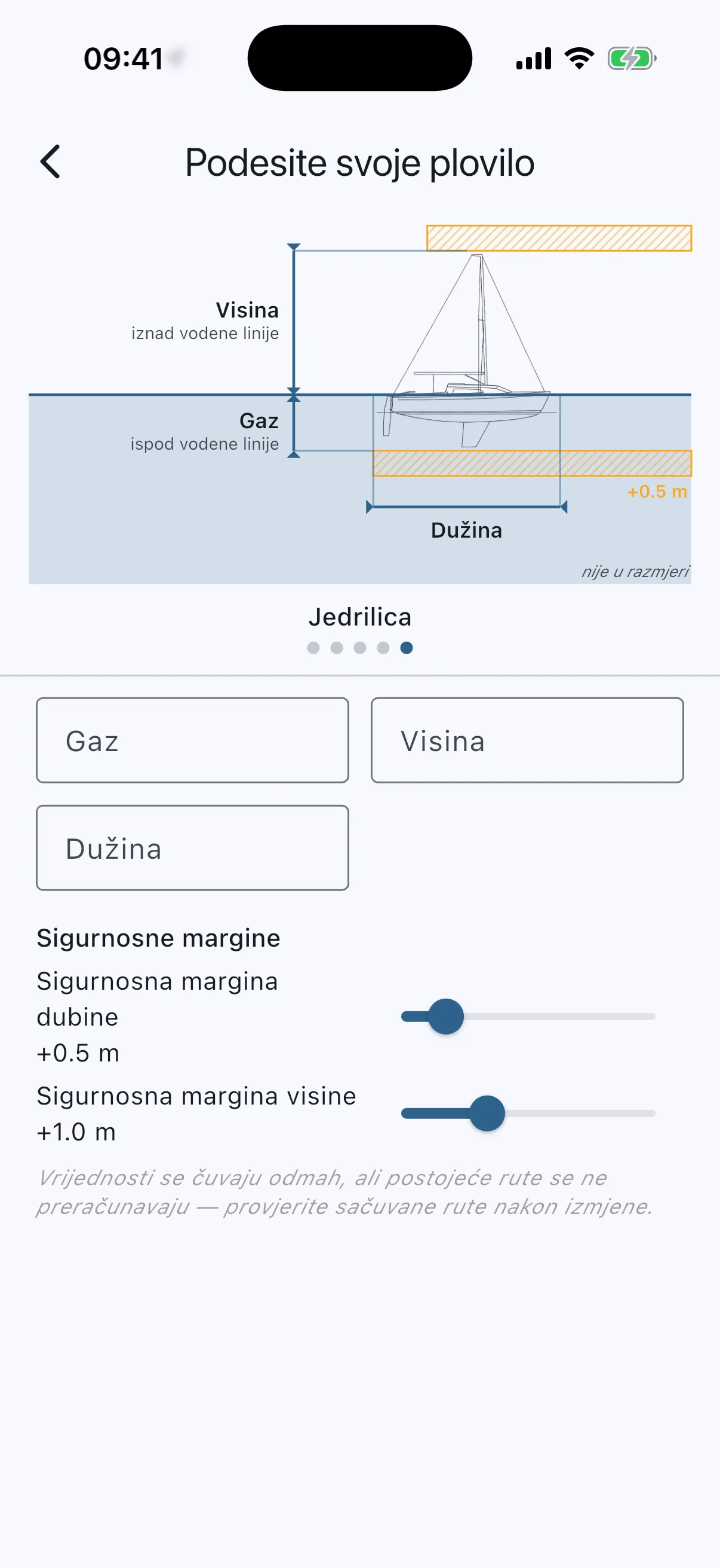 Boat setup screen with diagram