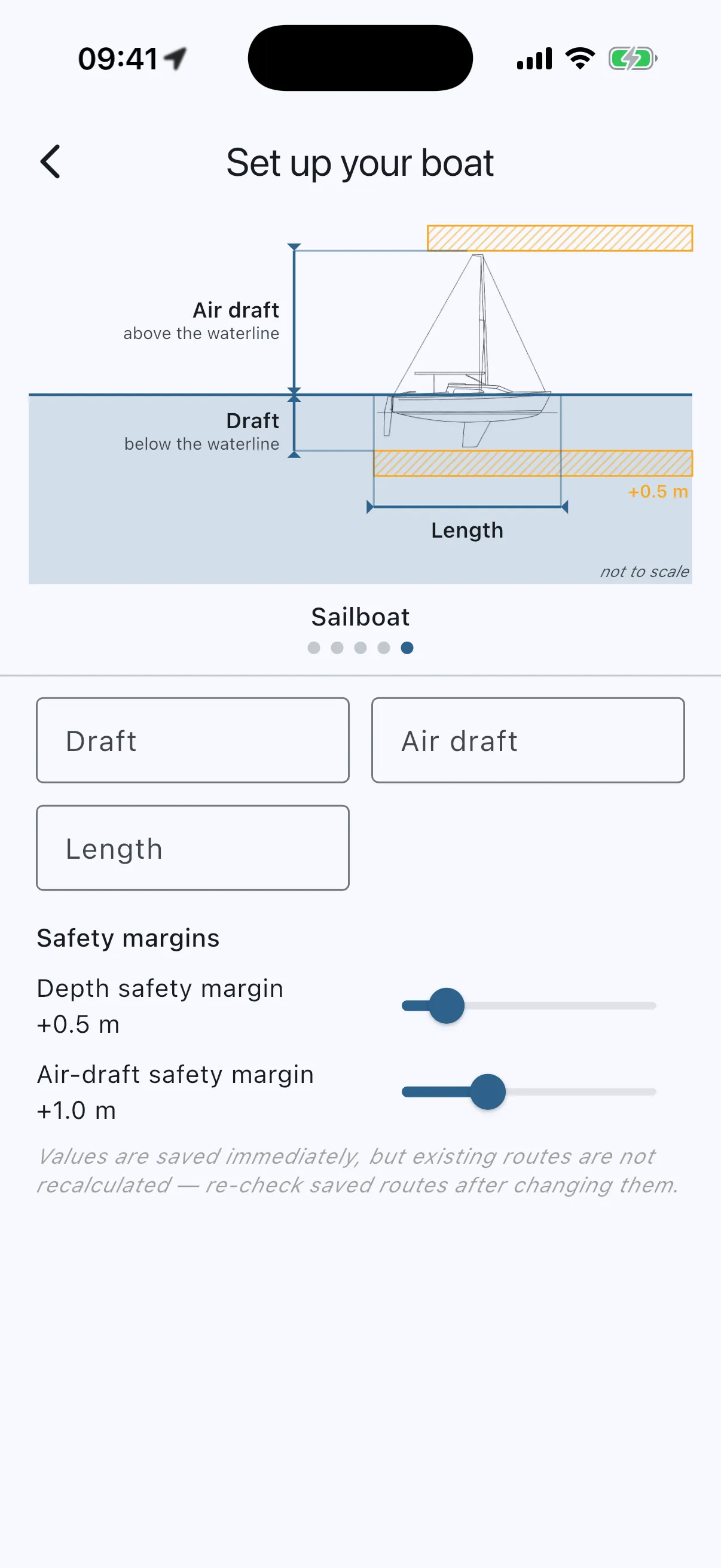 Boat setup screen with diagram