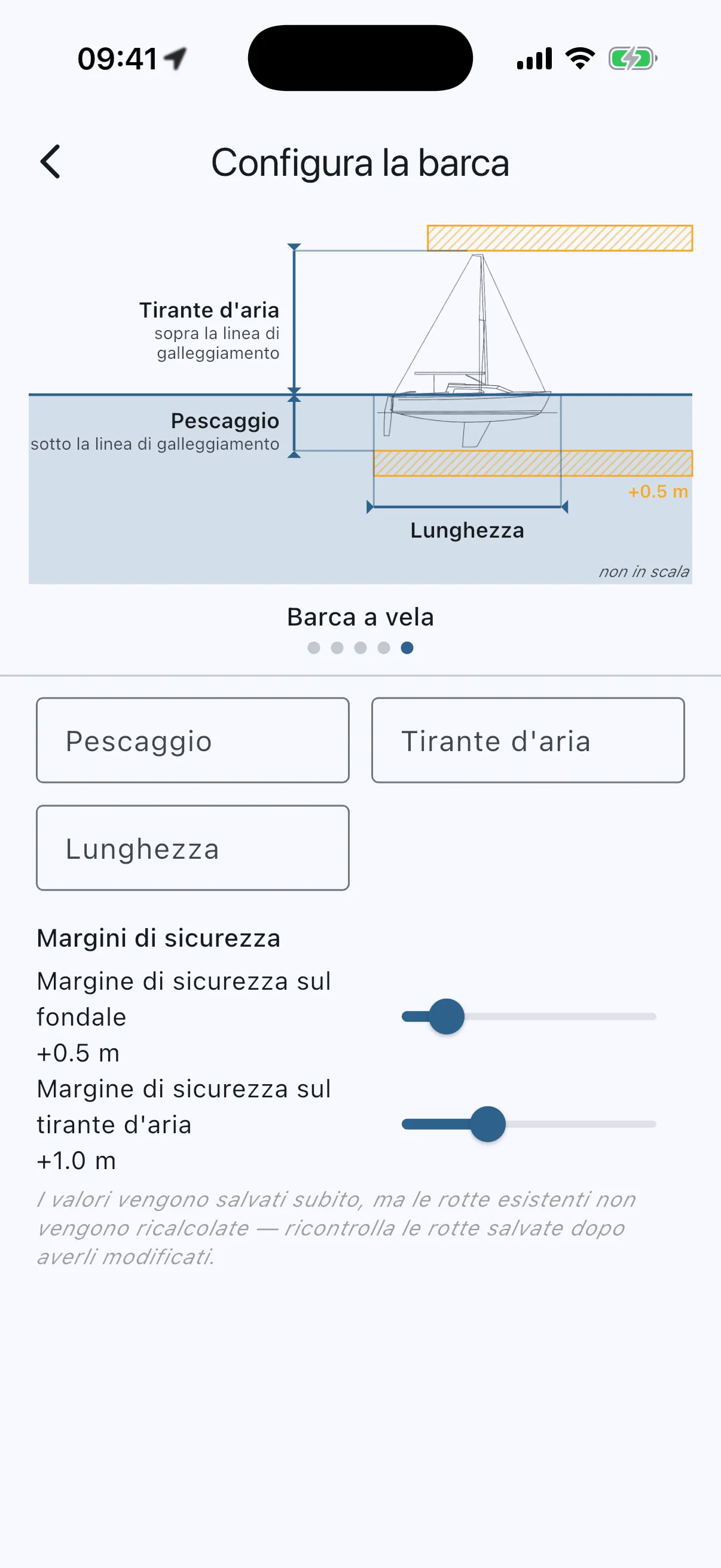Boat setup screen with diagram