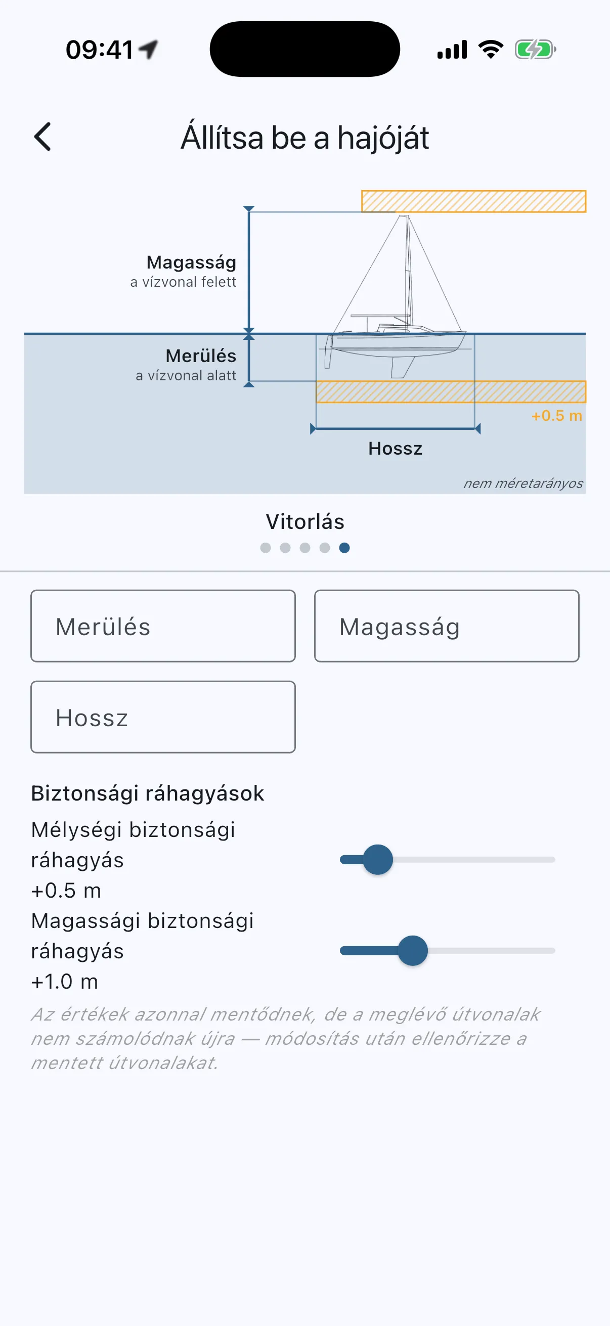 Boat setup screen with diagram