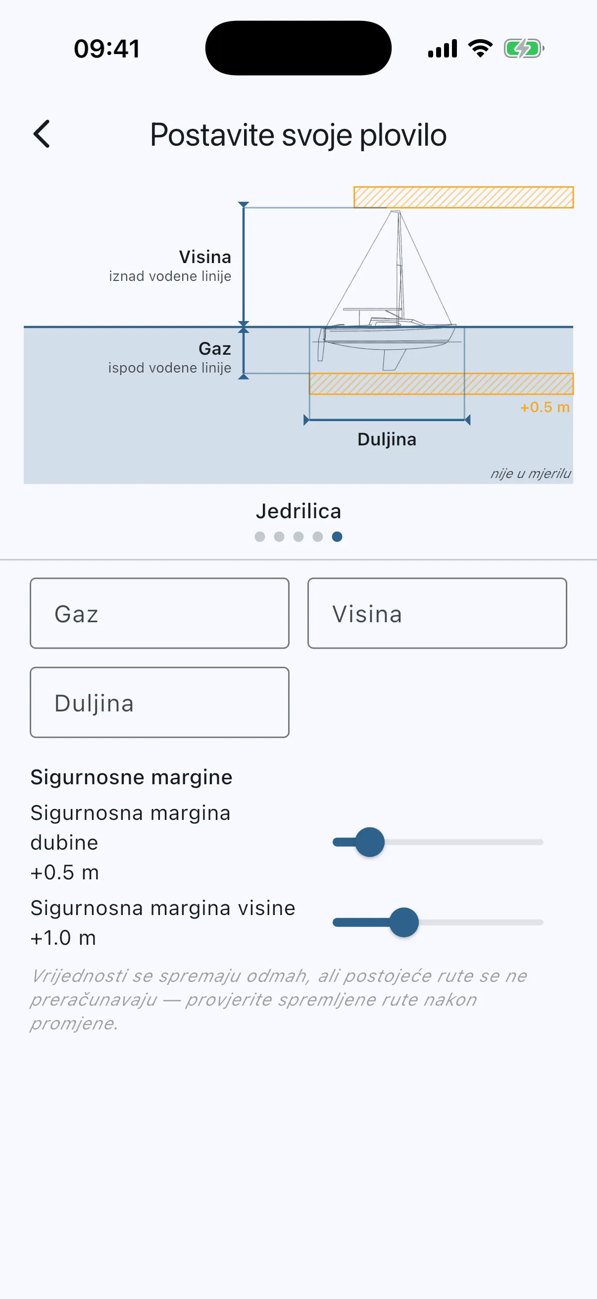 Boat setup screen with diagram