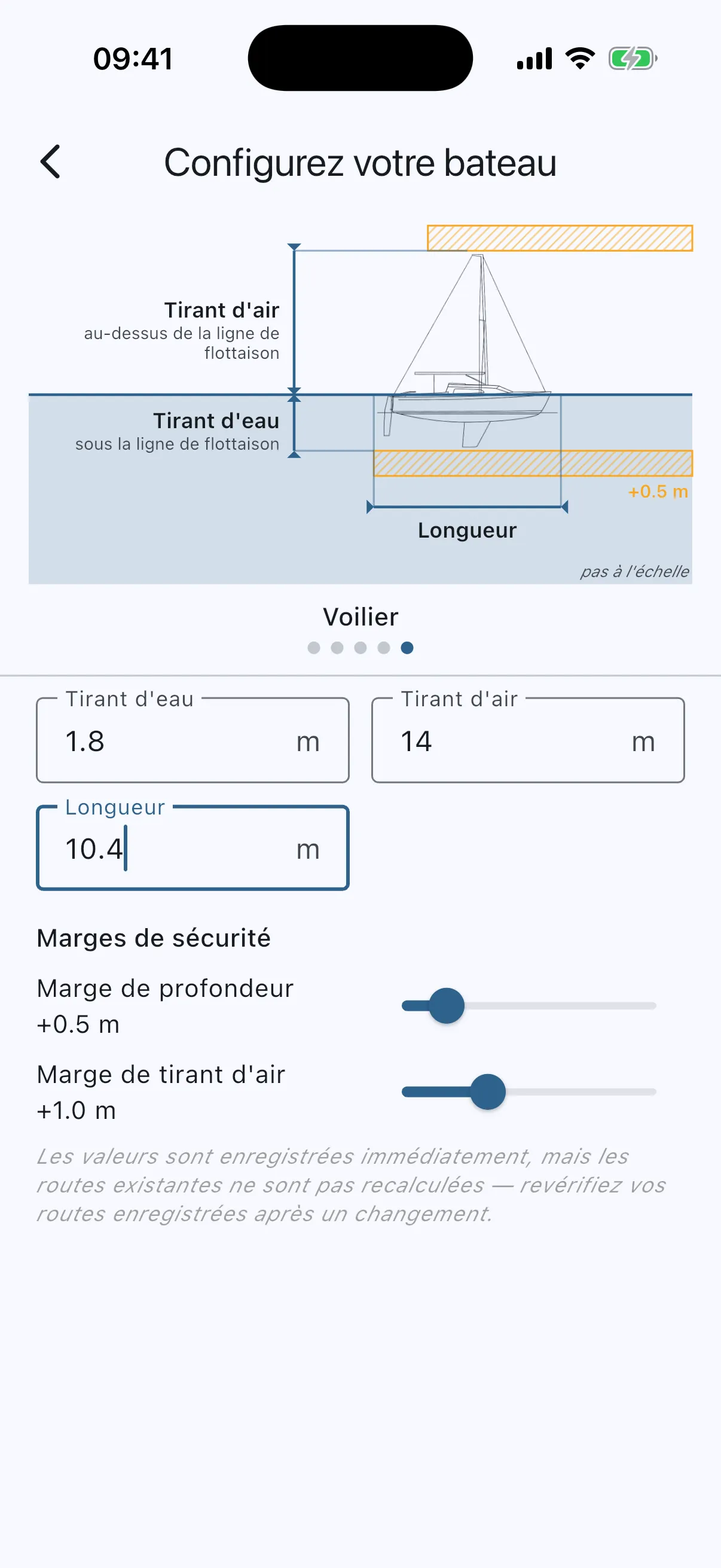 Boat setup with values filled in