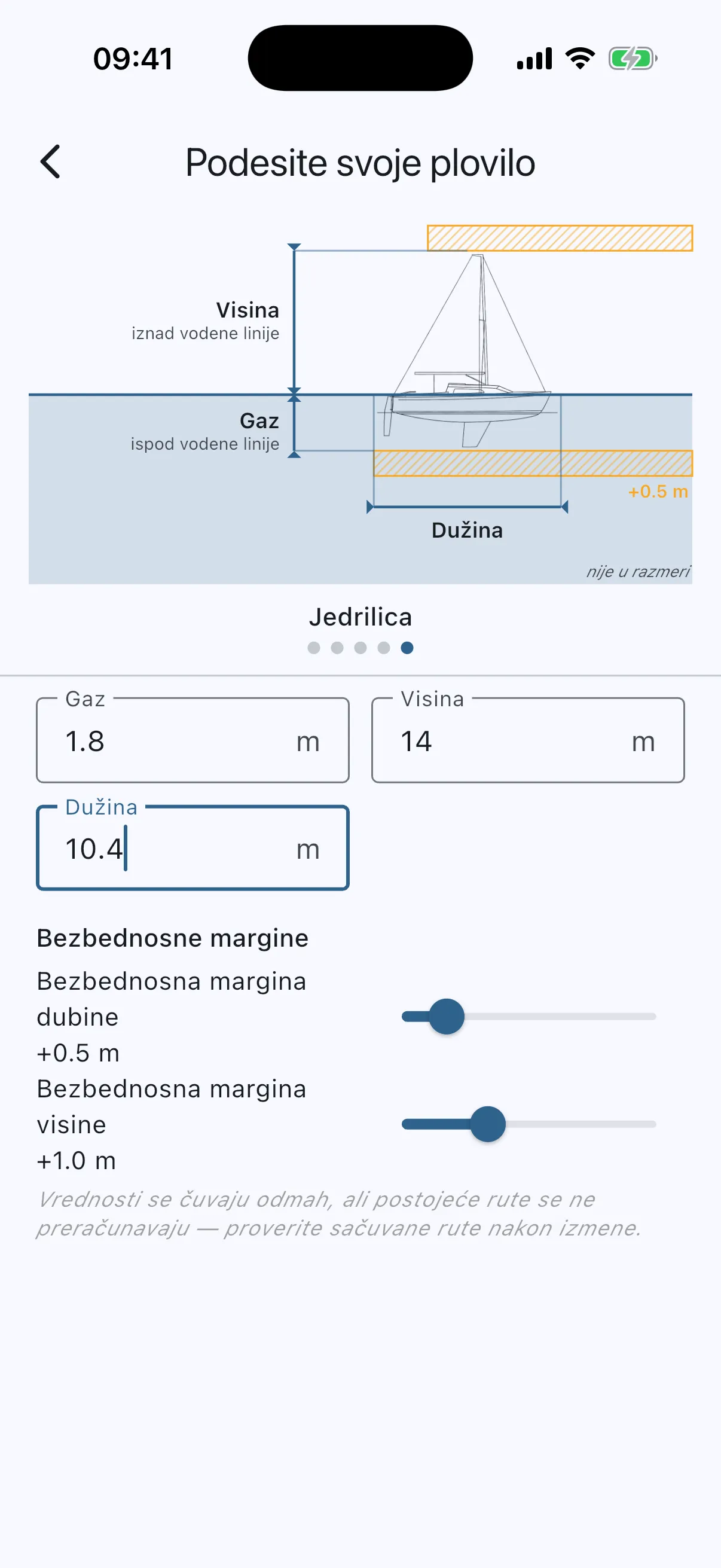 Boat setup with values filled in