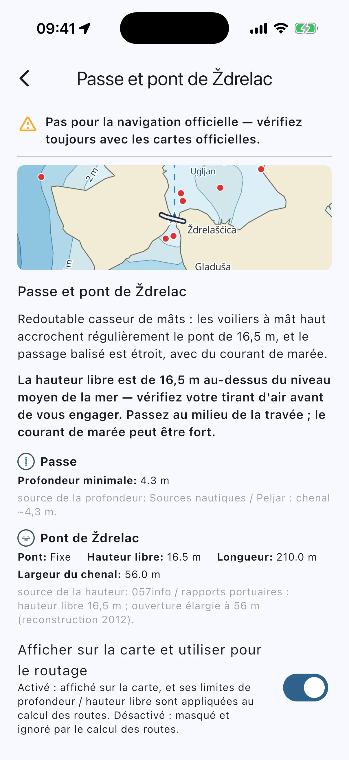 Ždrelac detail card, top