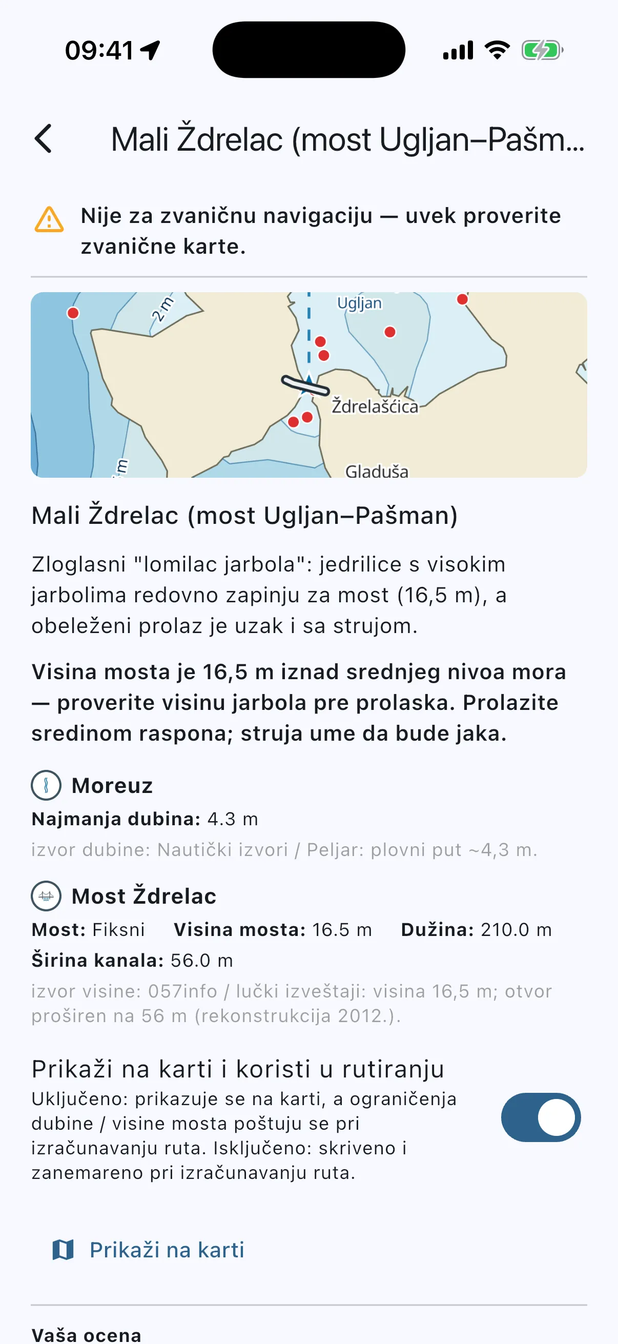 Ždrelac detail card, top