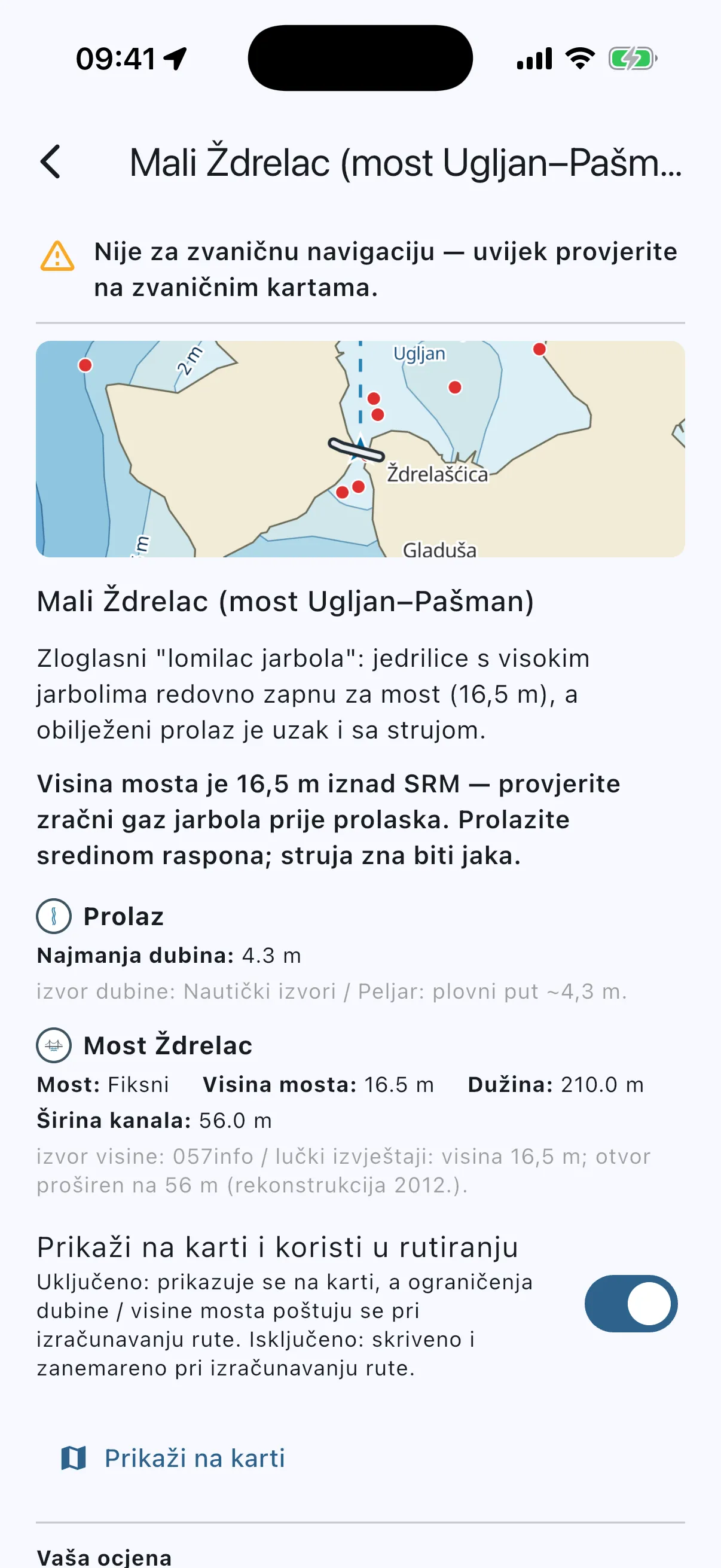 Ždrelac detail card, top