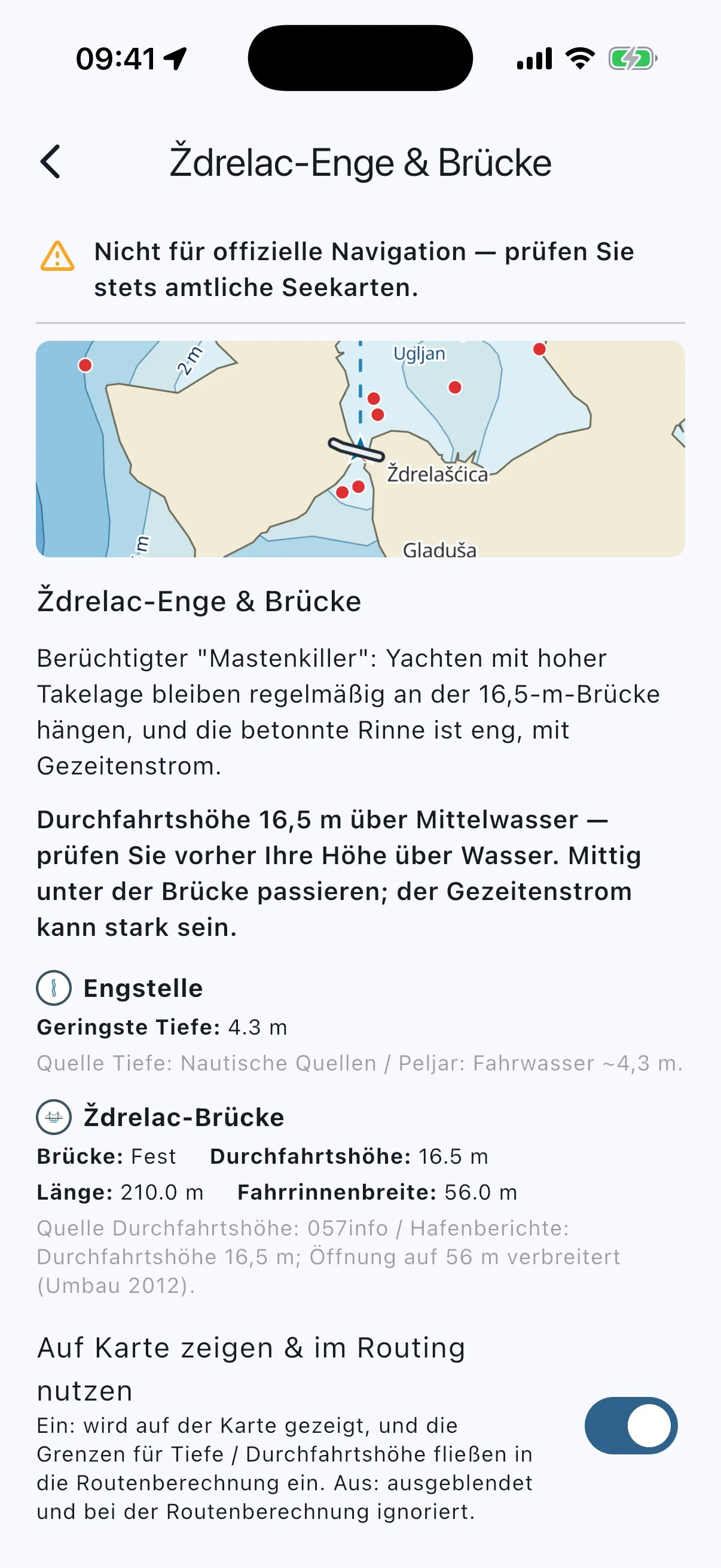 Ždrelac detail card, top