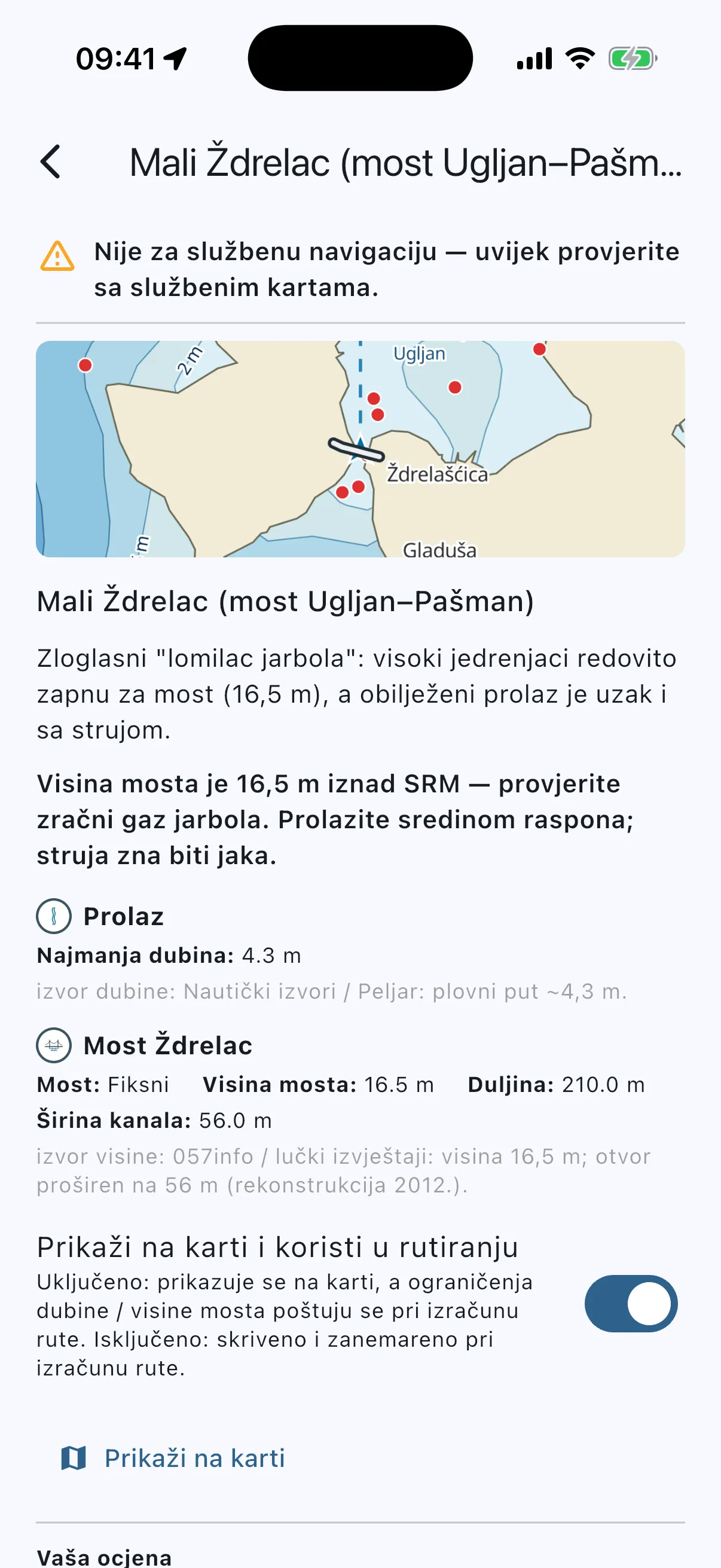 Ždrelac detail card, top