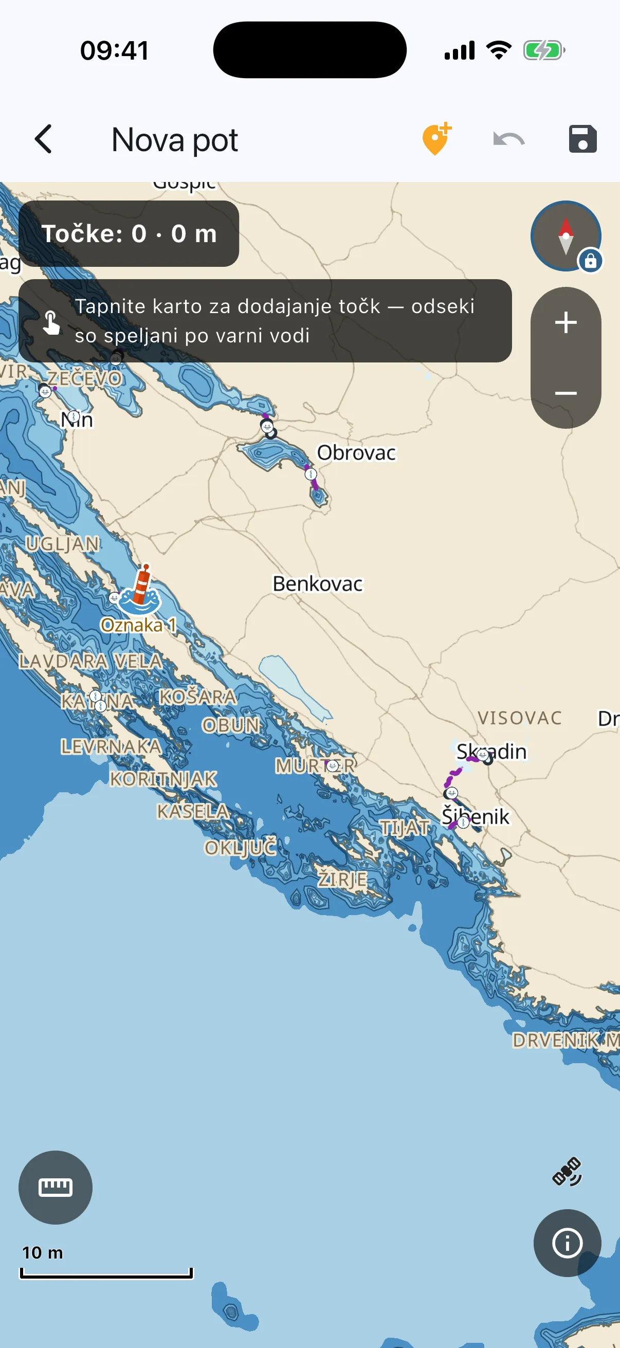 Route editor with tap hint