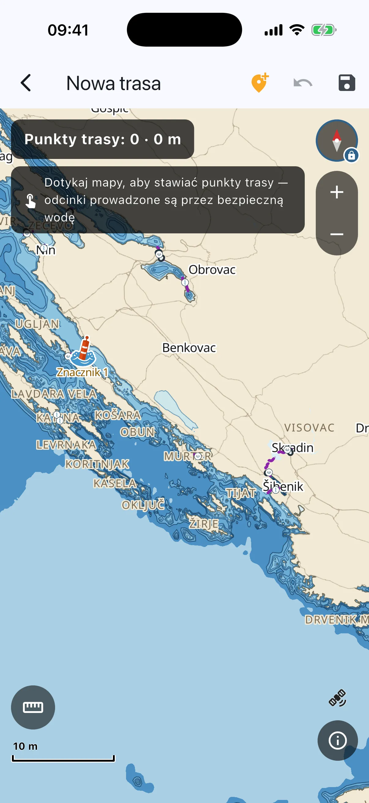 Route editor with tap hint