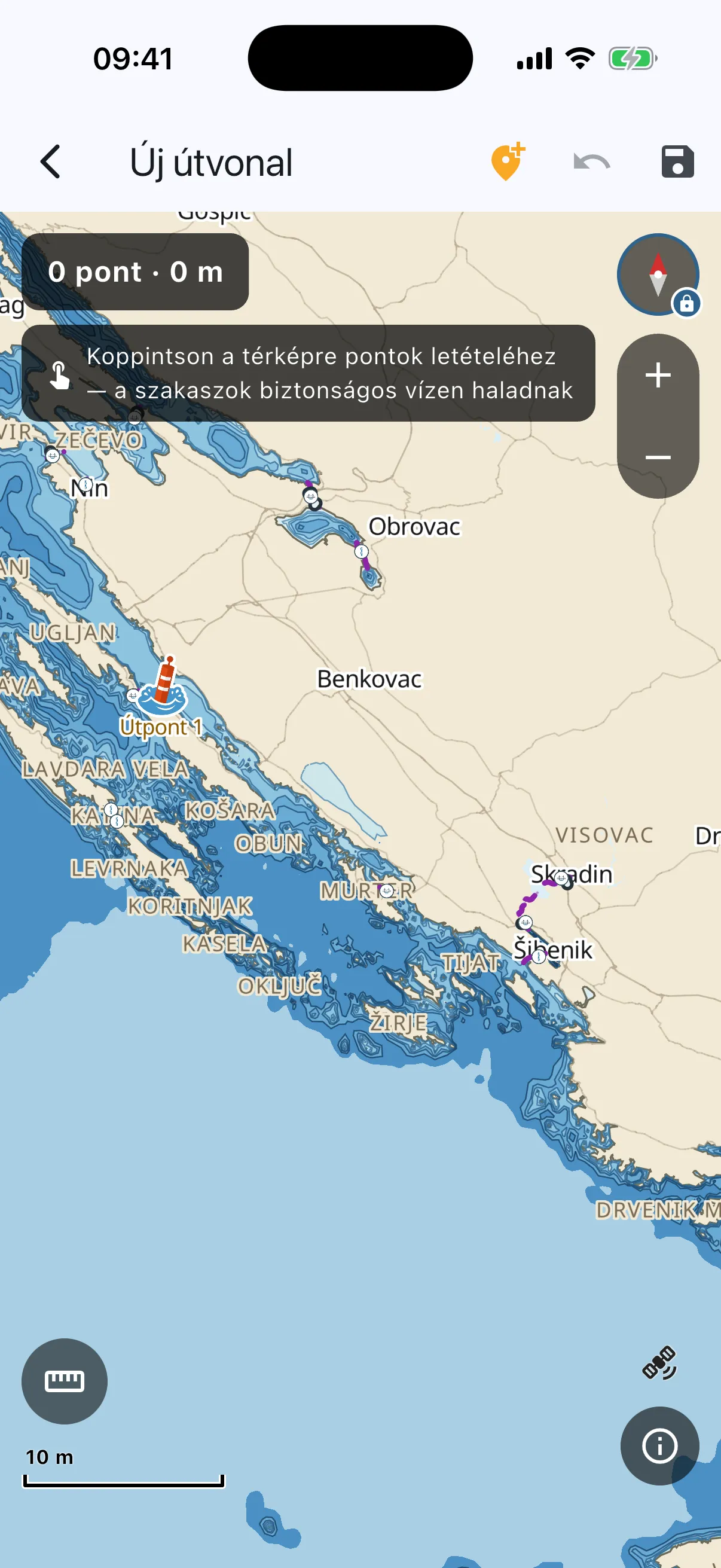 Route editor with tap hint