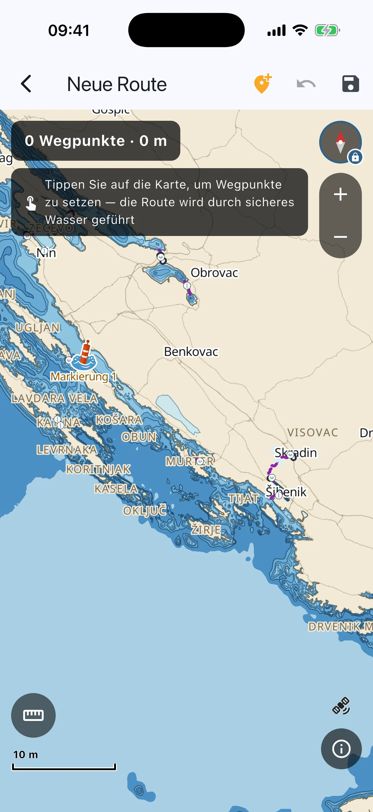 Route editor with tap hint