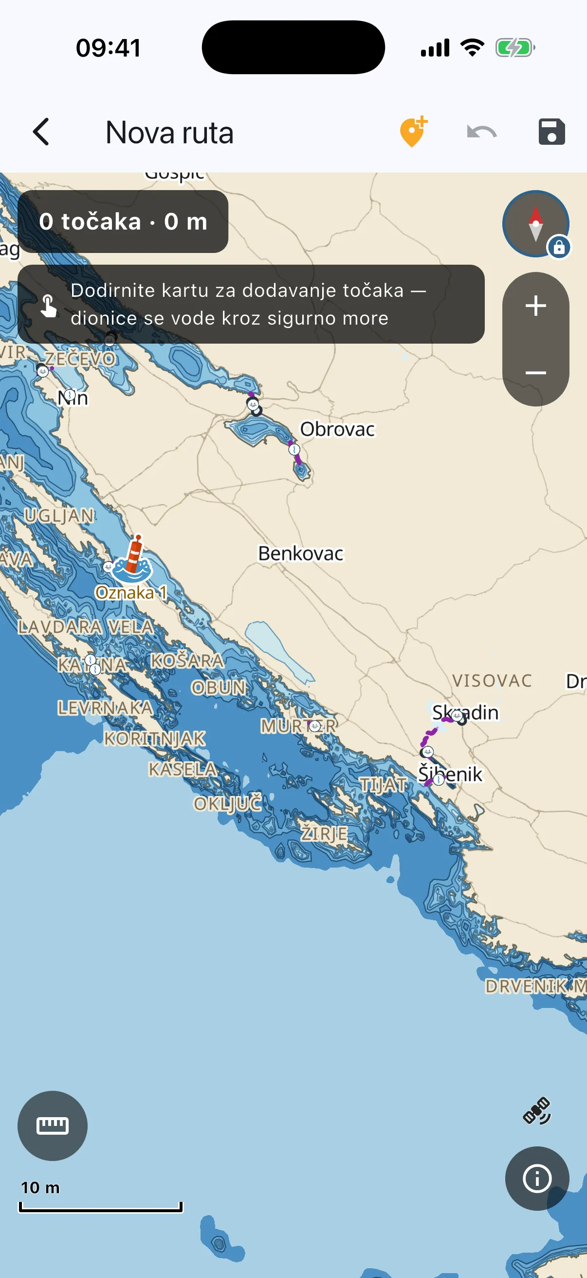 Route editor with tap hint