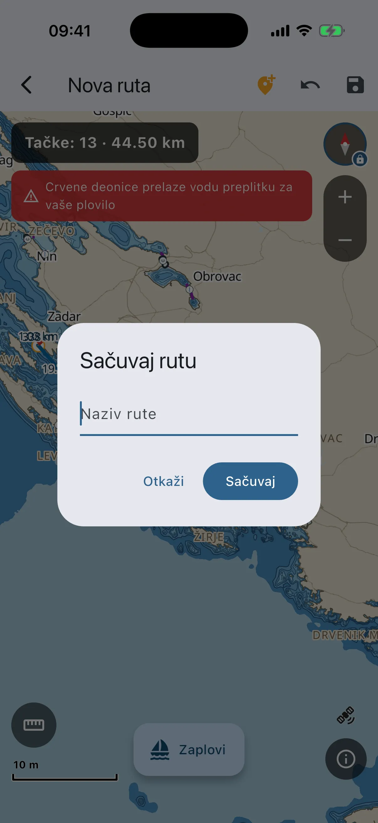 Save route dialog