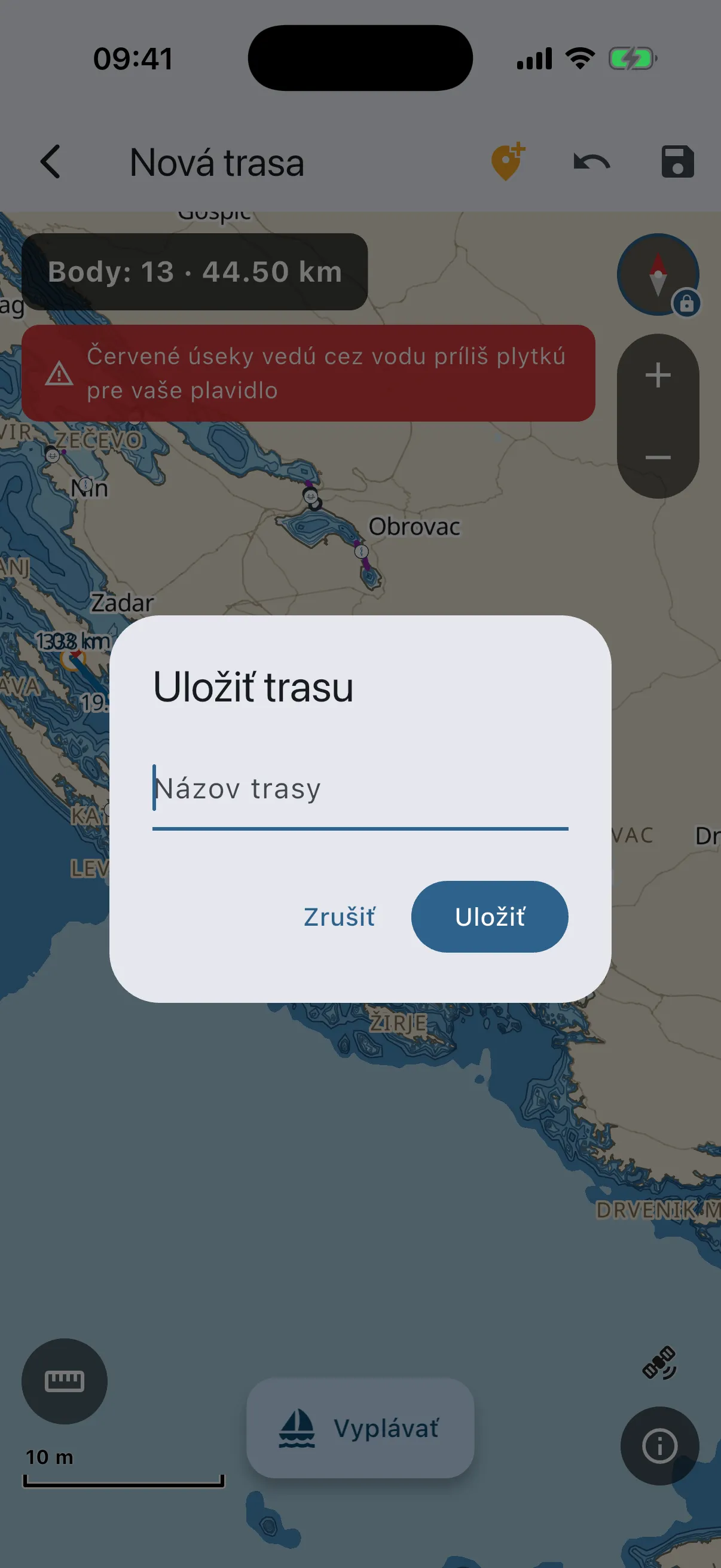 Save route dialog