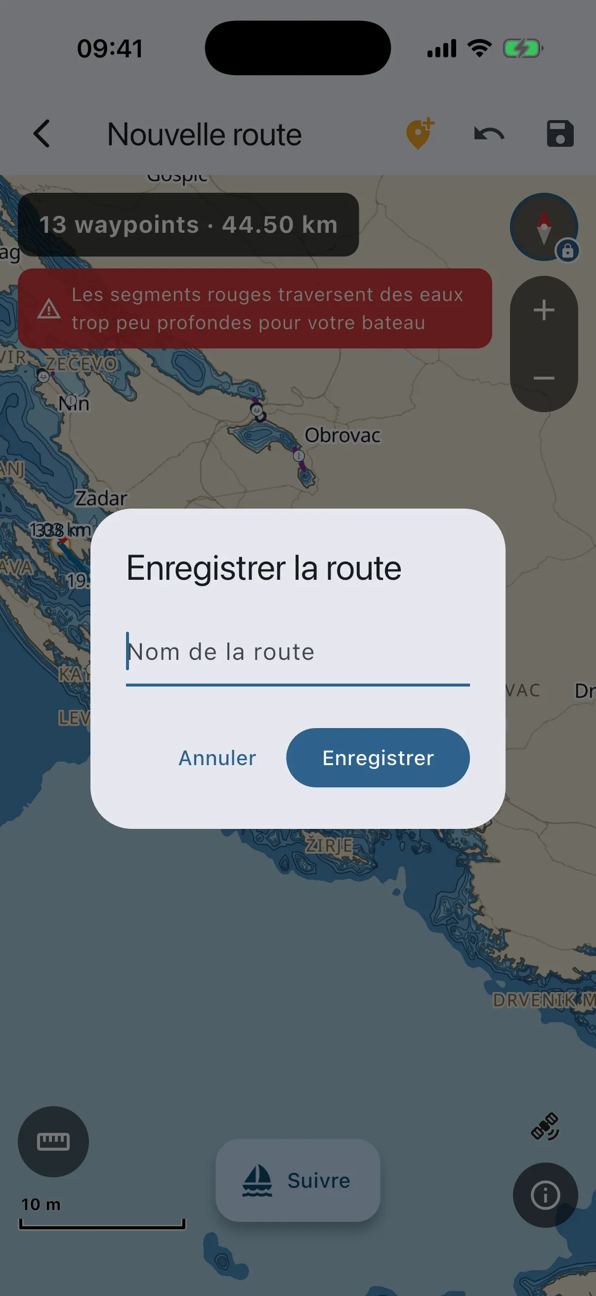 Save route dialog