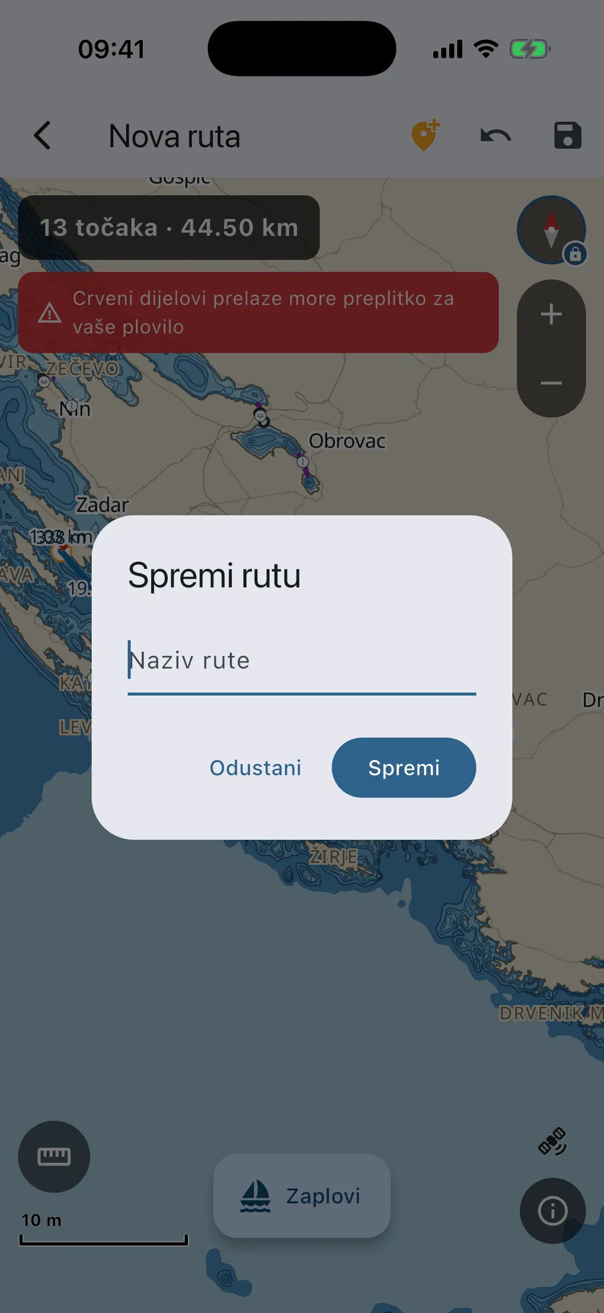 Save route dialog