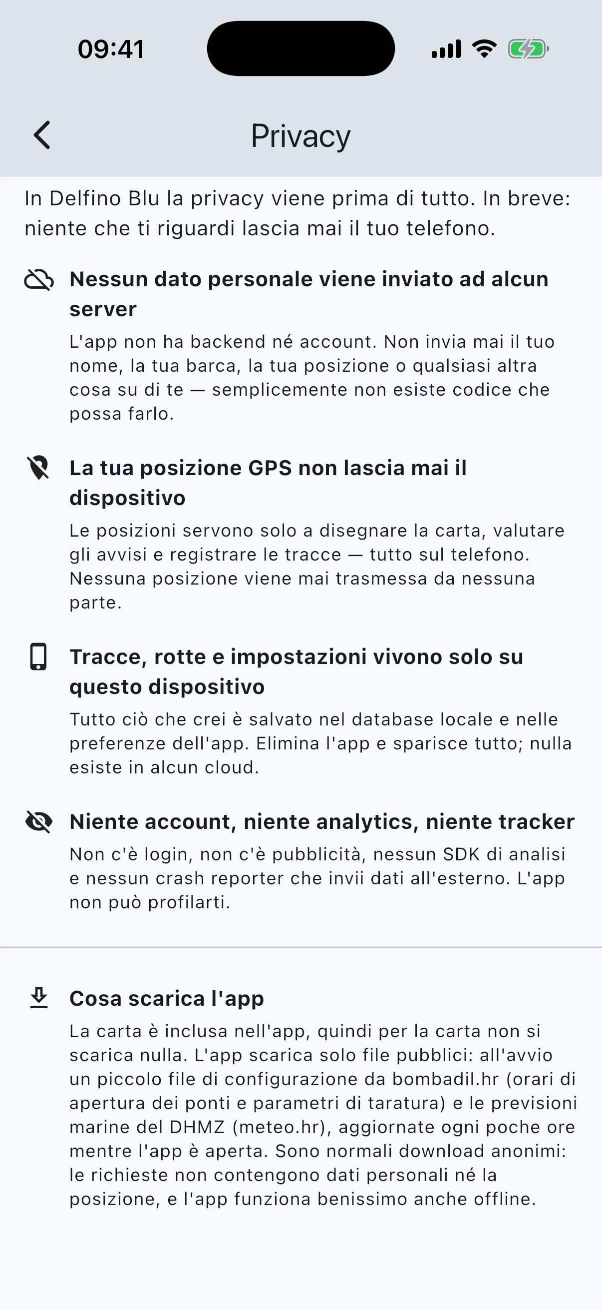 Privacy page, what the app downloads