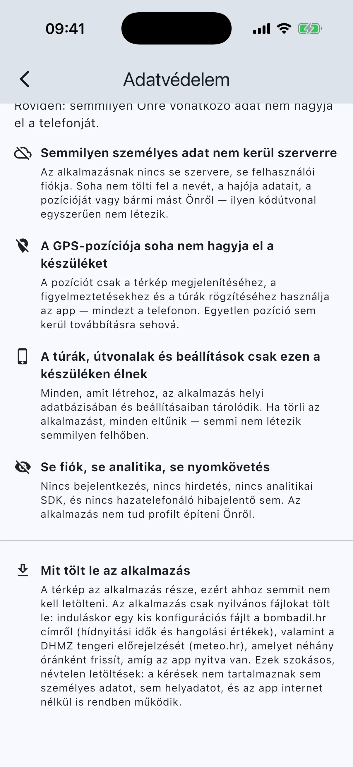Privacy page, what the app downloads