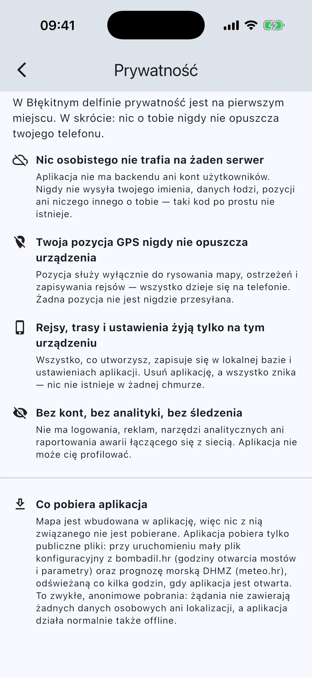 Privacy page, what the app downloads