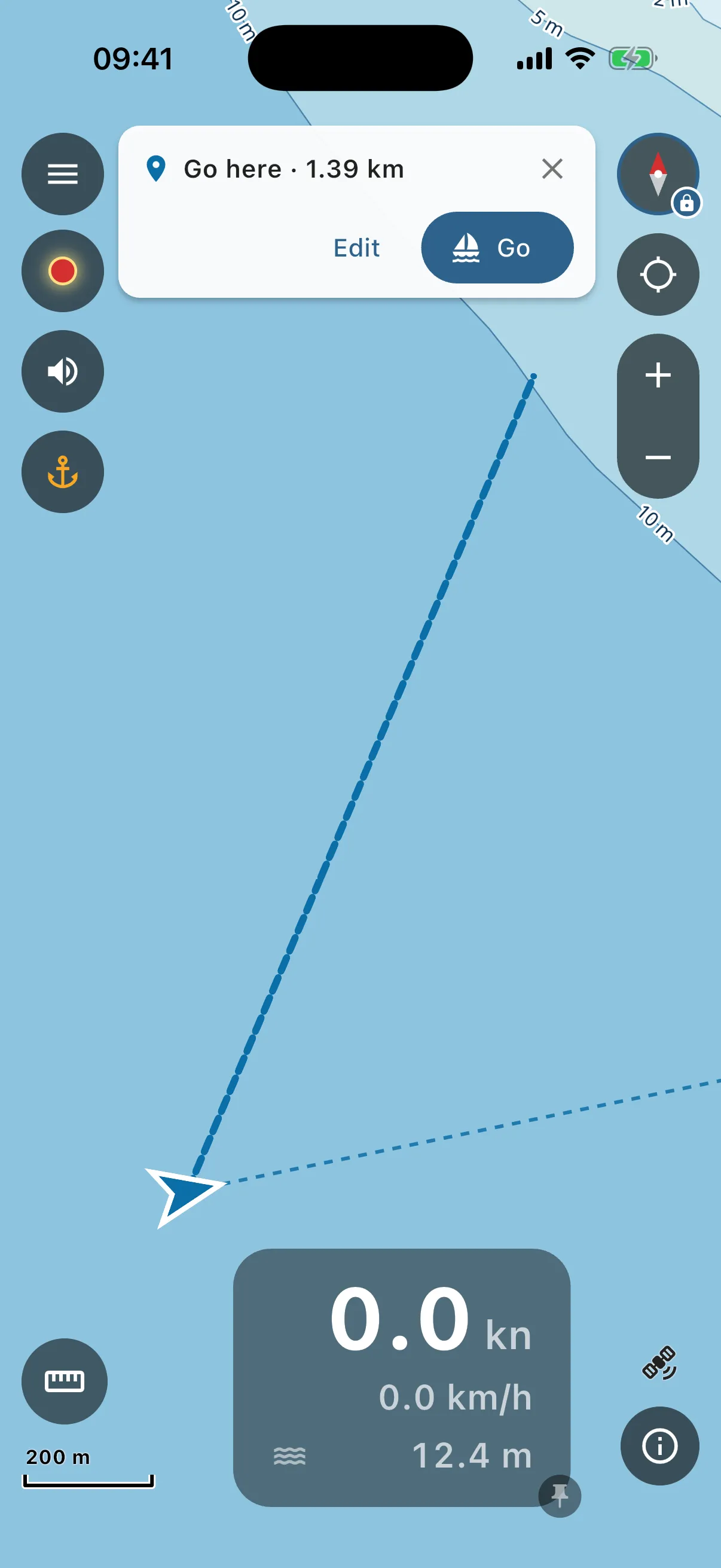 Go here card with the safe route drawn dashed